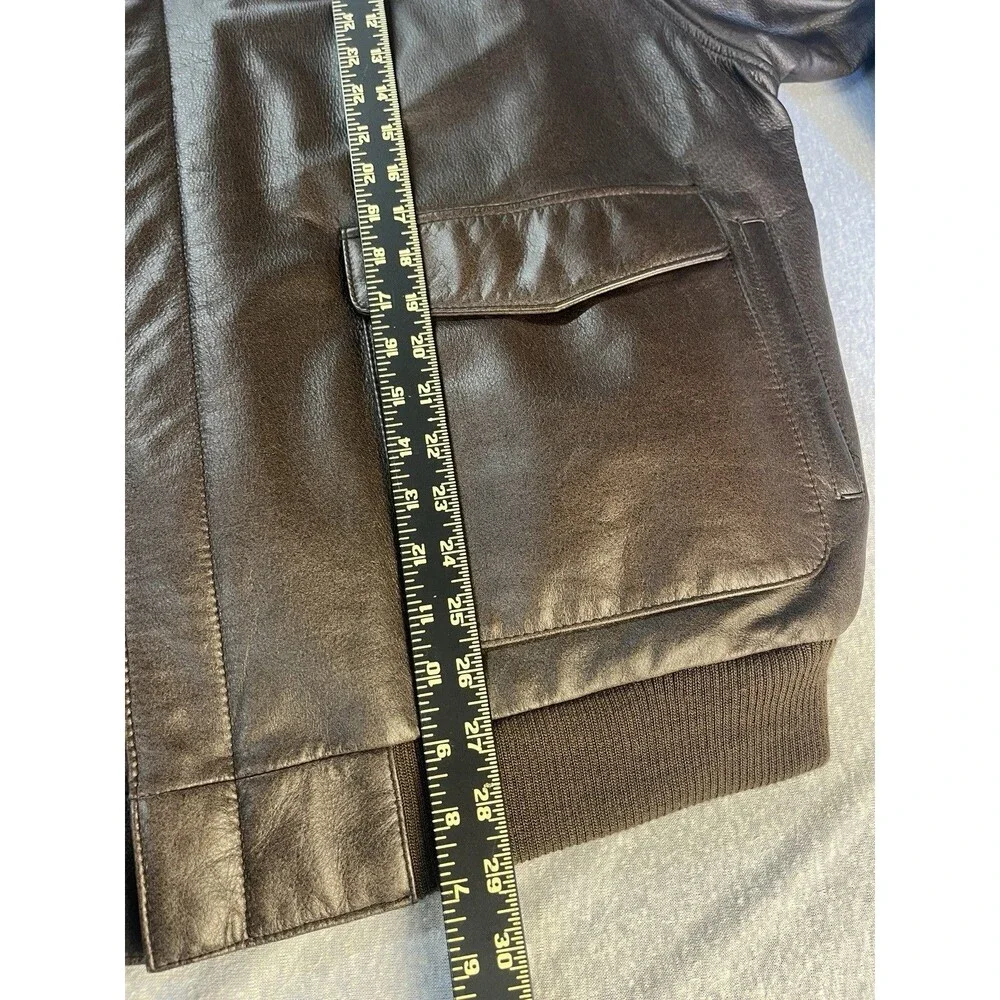 VTG Orvis Fly Fishing Schools Men 2XL Brown Leather Bomber Jacket Excellent